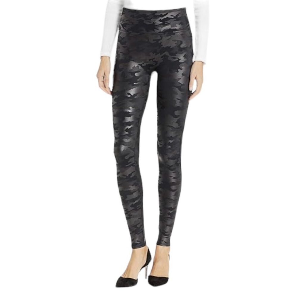 Spanx Faux Leather Camo Leggings Black Size Small 20185R Power Waistband - Picture 2 of 10